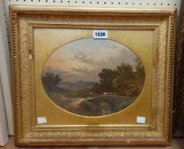 Jenkins: a late 19th Century gilt framed and oval slipped oil on board entitled 'Near Newnham