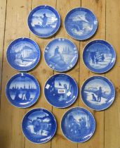 Ten Royal Copenhagen Christmas plates from 1975-1985