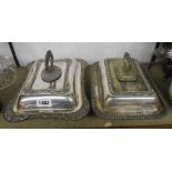 Two silver plated entree dishes both with detachable handles
