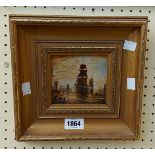 †J. Hedges: a small gilt framed oil on board entitled 'All at Sea' - signed and inscribed verso,