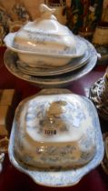 A small quantity of blue and white china including Bovey pottery Asiatic Pheasant vegetable dish,