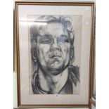 Dudley Holland: a gilt framed vintage charcoal portrait of a man's head - 74cm X 49cm