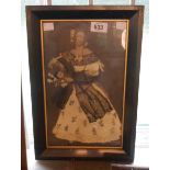 An ebonised framed Victorian mixed media mourning portrait of a woman, cut out from a monochrome
