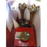 A small quantity of glassware including a pair of green carnival glass vases, a Caithness lustre