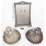 A pair of silver shell pattern bon bon dishes - sold with a small silver fronted photograph framed