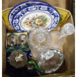 A box of assorted ceramics and glassware including boxed pair of 'Everhot' egg cosy, etc.