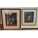 Dudley Holland: two framed vintage coloured prints, one an abstract still life, the other a study of