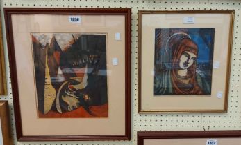 Dudley Holland: two framed vintage coloured prints, one an abstract still life, the other a study of