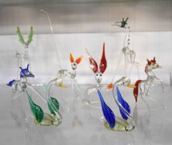 Eight vintage glass lampwork animals including Giraffe, long tailed cat, etc.