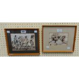 Dudley Holland: two framed small format sketches, one depicting two girl's heads, the other an