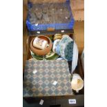 Two boxes containing a quantity of assorted ceramic and glass items - sold with two small crates