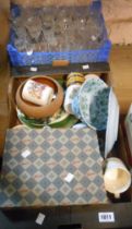 Two boxes containing a quantity of assorted ceramic and glass items - sold with two small crates