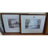 Michael Puszkarz: a pair of gilt framed watercolours, one entitled 'Rising Mist', the other 'Small