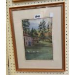 Mary Kendall: a framed watercolour entitled 'Little Burn Farm, Wensleydale' - label verso