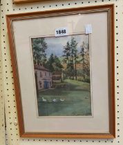 Mary Kendall: a framed watercolour entitled 'Little Burn Farm, Wensleydale' - label verso