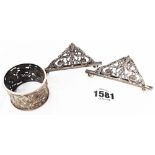 Two matching silver menu holders - London 1892 and 1900 - sold with a Chinese white metal napkin