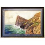 A vintage Hogarth framed watercolour entitled 'Pentire Head, Cornwall' - indistinctly signed - 28.