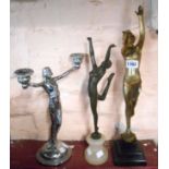 An Art Deco spelter figure, depicting a dancing maiden with bronze effect finish set on stepped