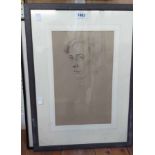 A framed pencil sketch portrait of a man's head - sold with another pencil sketch and a bird study