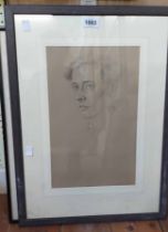 A framed pencil sketch portrait of a man's head - sold with another pencil sketch and a bird study