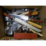 A box containing a quantity of assorted silver plated and other cutlery