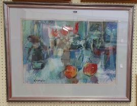 A.M. Longley: a silvered framed large format pastel drawing entitled 'Still Life with Apples' -