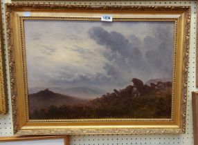 Frederick Foot: a gilt framed oil on canvas, depicting a moorland view with rocks in foreground