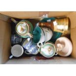 A box containing a quantity of ceramic items including Enoch Wedgwood, Denby Greenwheat, etc.