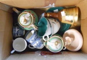 A box containing a quantity of ceramic items including Enoch Wedgwood, Denby Greenwheat, etc.