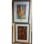 Dudley Holland: two framed vintage polychrome prints, one entitled 'Still Life Design' - signed in