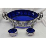 A 38cm WMF silver plated oval serving dish with pierced swag and pillar decoration and original blue