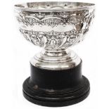 A 17.5cm diameter Chester silver pedestal rose bowl with ornate embossed Rococo and blank