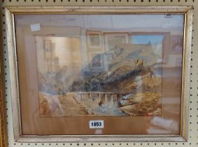 G.H. Cornwall: a gilt framed watercolour, depicting a mountain landscape with bridge in foreground