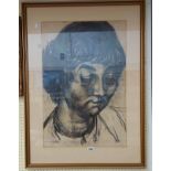 Dudley Holland: a gilt framed charcoal portrait of a woman wearing a necklace - 74cm X 50cm