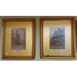 A.H. Enock: a pair of gilt framed late 19th Century watercolours, both depicting street scenes in