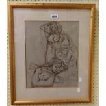 Dudley Holland: a gilt framed ink sketch study of four female figures