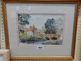 Dan Ellicott: a framed watercolour, depicting a rural stone bridge in Dorset - 18cm X 26cm