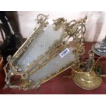 An old cast brass hanging ceiling lamp with frosted glass panels chain and fittings - sold with