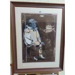 Dudley Holland: an oak framed vintage watercolour and mixed media study of a seated country