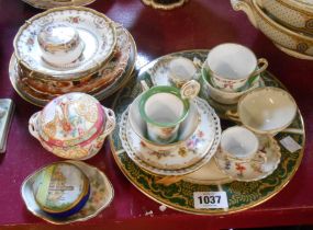 A quantity of assorted ceramics including French porcelain saucer with hand painted bird