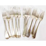 A bag containing a quantity of mainly antique silver dessert forks - various makers and style