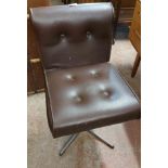 A mid Century brown leather office chair with tripod base