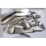 A quantity of Sheffield silver fish knife and fork blades and tines, also blade and tine for