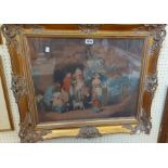 A gilt framed antique large format coloured print entitled 'Sunday Morning a Cottage Family Going to