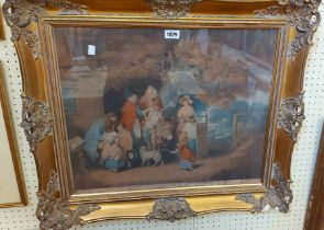 A gilt framed antique large format coloured print entitled 'Sunday Morning a Cottage Family Going to