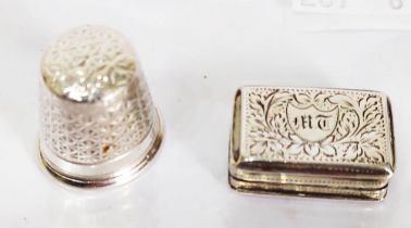 A silver vinaigrette by John Lily with gilt interior and hinged grille - Birmingham 1832 - sold with