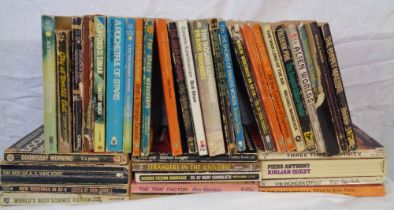 A box containing mid 20th Century to 1970's science fiction paperback books including numerous 1st