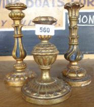 Three old giltwood candlesticks