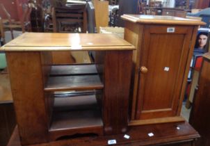 An antique mahogany pot cupboard with panelled door - sold with a small mahogany unit with central