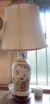 A Chinese style porcelain table lamp with hand painted decoration